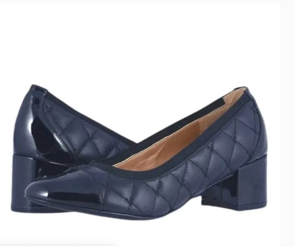 Vionic Olympia Ruby Blue Quilted Leather Block Heel Pumps size 8